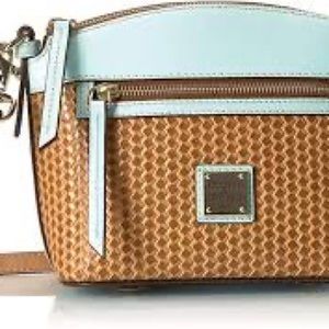 Dooney & Bourke Beacon Woven Domed Crossbody, Pale Blue & Tan Woven Bottom